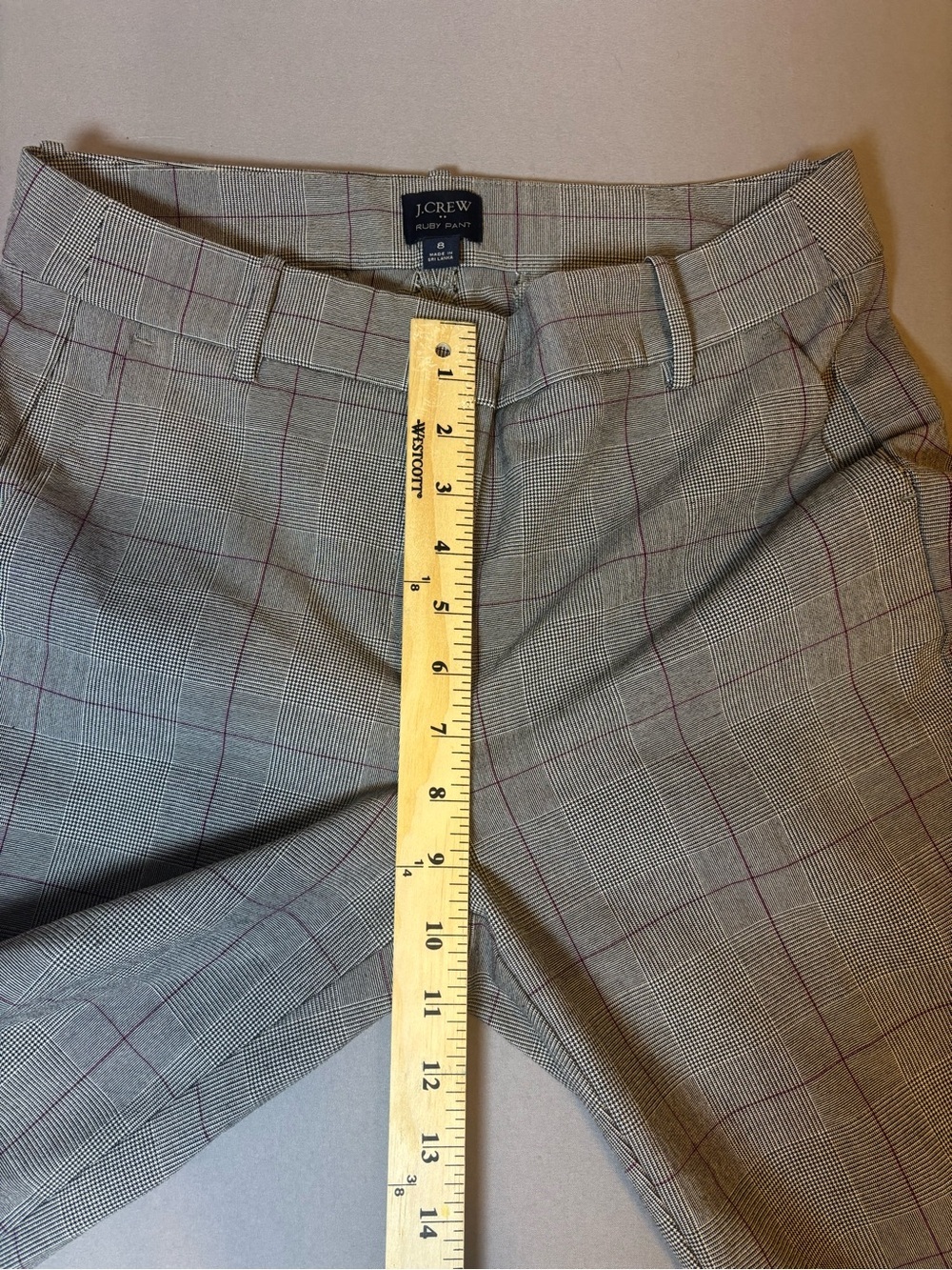 Women’s J. Crew Striped Plaid Pattern Office Pant Size 8 in Gray and Purple. - Picture 6 of 7